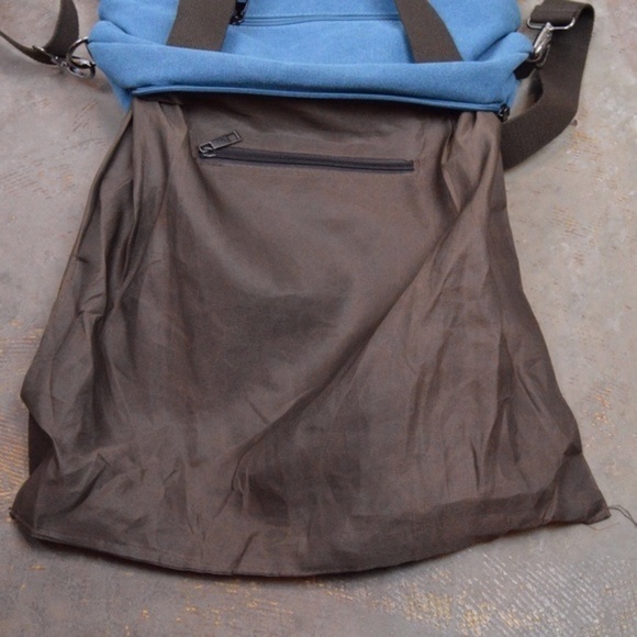 Crossbody Shoulder Canvas Messenger Bag, Ocean Blue & Brown - Picture 11 of 12